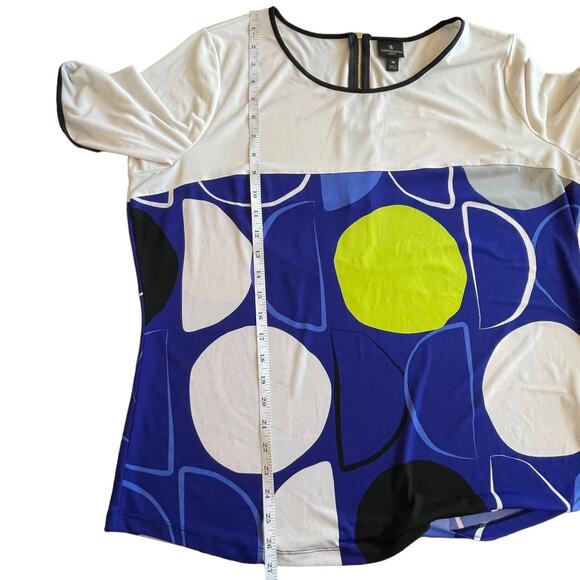 Worthington Woman 1X Plus Size Blouse Abstract Art ColorBlock Shirt White Blue - Picture 6 of 10